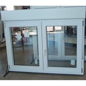 Ventana PVC Blanca/Nogal 2 Hojas Oscilobatiente 1460x1185 c/Persiana-Oknafej
